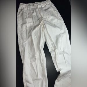 Aerie womens White Distressed Drawstring Cotton Pocketed Pants Size XS EUC